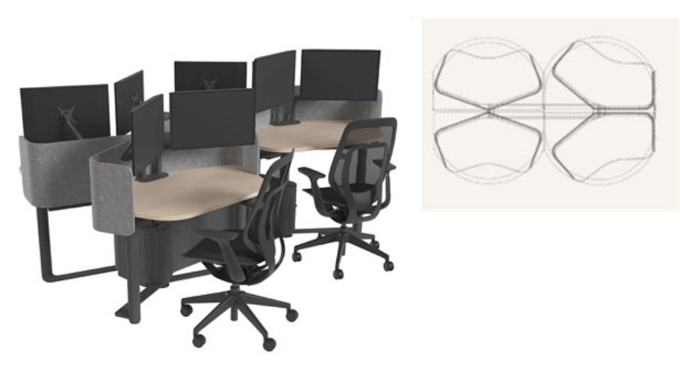 ▲チームワークを後押しする可動式デスク